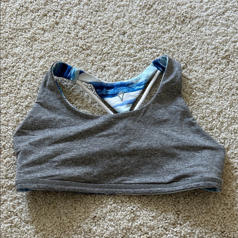 Gray and Blue reversible girls Sports Bra